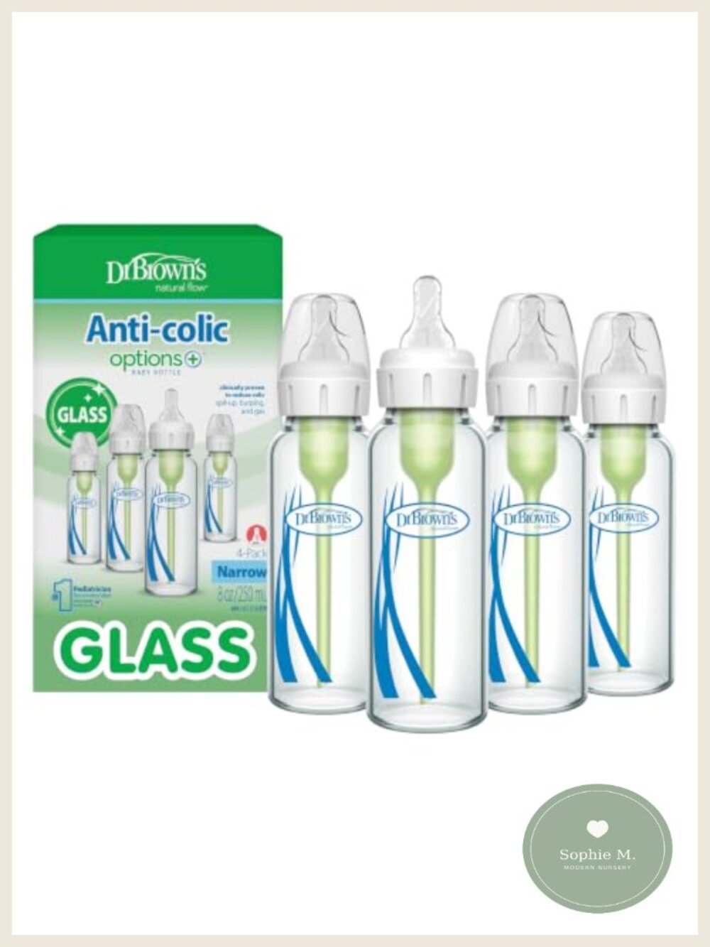 Glass Baby Bottles 4 Pack Anti Colic 8 oz